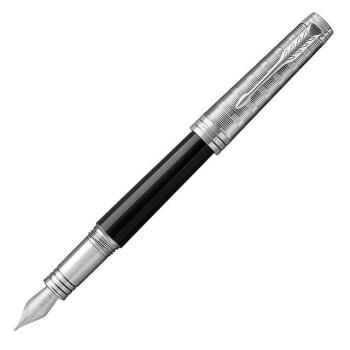PARKER 派克 首席系列格紋銀夾筆蓋黑桿18K鋼筆