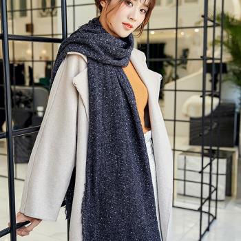 Acorn*橡果-秋冬新款滿天星針織圍巾披肩斗篷羊絨流蘇質感1606(藏青)