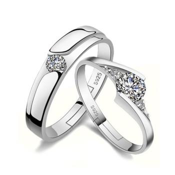 【I.Dear Jewelry】正白K-中意你-曲線晶鑽造型情侶可調節開口戒指對戒(現貨)