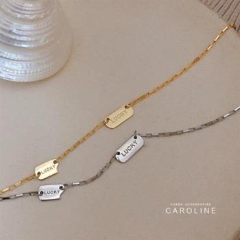《Caroline》lucky字母歐美方盒鍊簡約設計系列鎖骨短鍊配飾流行時尚項鍊72536