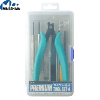 日本MINESHIMAミネシマPREMIUM進階款TOOL SET A模型工具6件組A-20(含剪鉗/鑷子/十字起子/一字起子/銼刀/美工刀)尺寸正常