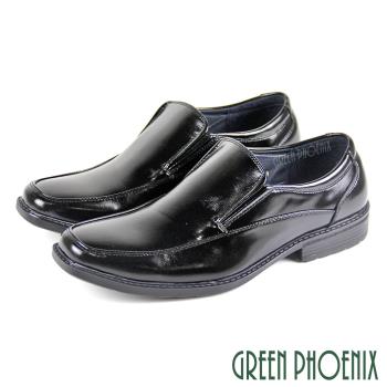 GREEN PHOENIX 男 紳士皮鞋 商務皮鞋 素食皮革 方楦 素面 套入式 平底T59-10832