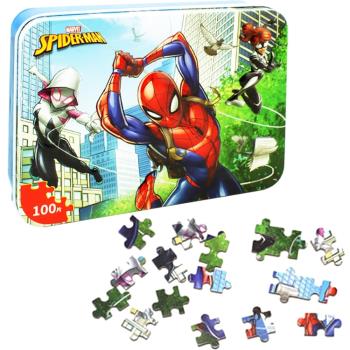 漫威英雄蜘蛛人鐵盒拼圖玩具組木質拼圖100片隨機出貨 632683【卡通小物】