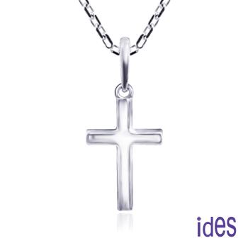 ides愛蒂思 輕珠寶義大利進口14K白金十字架項鍊鎖骨鍊（16吋-KP754）