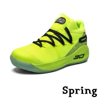 【SPRING】個性設計色塊拼接彈力飛織潮流厚底運動休閒鞋 螢光綠