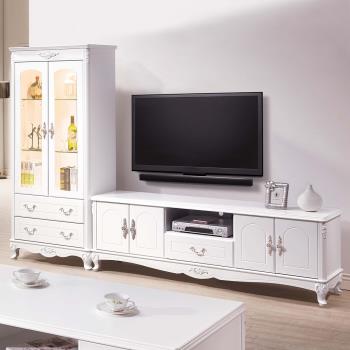 Boden-艾莉雅8.7尺法式歐風白色L型電視櫃組合(展示櫃+長櫃)