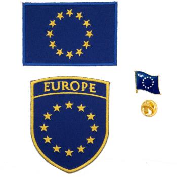 裝飾補丁立體繡貼 三件組盾牌刺繡+歐盟國旗刺繡+歐盟徽章  補丁 DIY胸章 徽章 裝飾貼 布貼 別針