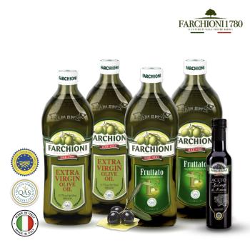 義大利【法奇歐尼】經典＋果香特級冷壓初榨橄欖油1000mlX各2入＋巴薩米克醋250ml（共5瓶）