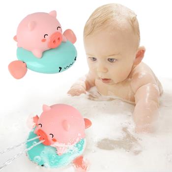Colorland-2組入-兒童洗澡玩具小豬飛魚 浴室洗澡動物發條玩具