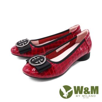 W&M (女)方圓頭飾釦漆皮娃娃鞋 包鞋 女鞋 -紅(另有黑)