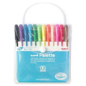 日本製造UNI食用染料簽字筆Palette水性彩色筆PW-503 12C PLT氈尖筆(12色組)麥克筆彩繪筆 適小朋友兒童