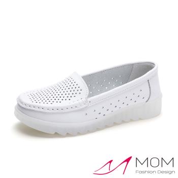 【MOM】真皮透氣沖孔舒適透明果凍軟底舒適護士鞋 白