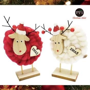 摩達客耶誕-超萌紅+白色羊咩咩羊毛氈公仔聖誕擺飾兩入對組