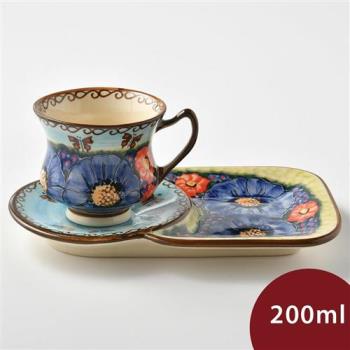 【波蘭陶】水澤花坊系列 花茶杯+茶托點心盤組 200ml 波蘭手工製
