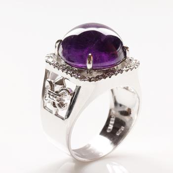 寶石方塊】天然紫水晶戒-925銀飾-霞光萬道