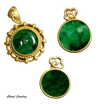 品澐珠寶- 翡翠 復古鑲 綠平安扣 無事牌吊墜