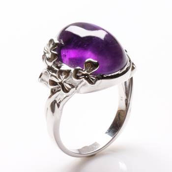 【寶石方塊】天然紫水晶戒指-925銀飾-被朱佩紫