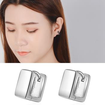 【Emi艾迷】韓系925銀針獨特俐落方形耳扣耳環