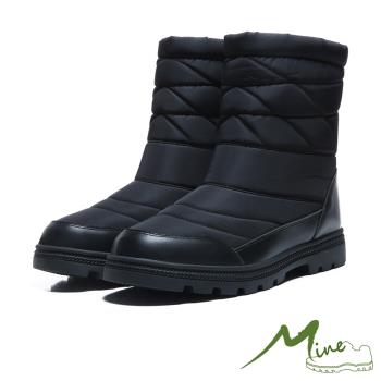 【MINE】真皮防水機能防寒保暖時尚造型雪靴 黑