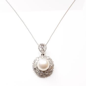 【寶石方塊】天然珍珠項鍊-925銀飾-高貴優雅