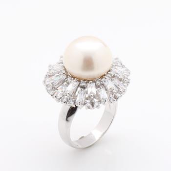 【寶石方塊】天然珍珠戒指-925銀飾-高貴優雅
