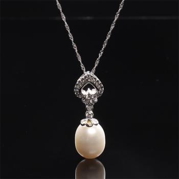 【寶石方塊】天然珍珠項鍊-925銀飾-完美的愛