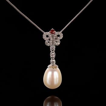 【寶石方塊】天然珍珠項鍊-925銀飾-朱文之軫