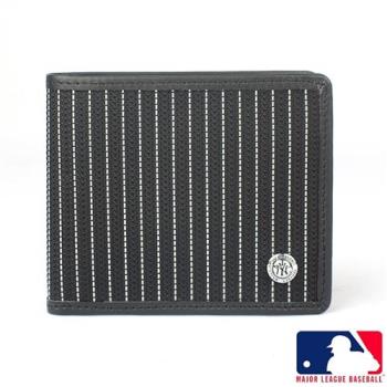 【MLB 美國大聯盟 】洋基 條紋橫式4卡零錢層 皮夾/短夾/錢包-(黑色)