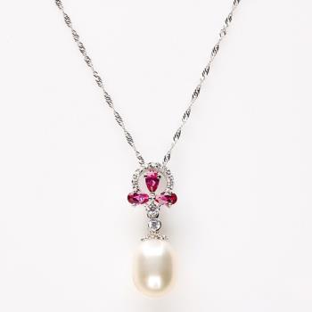 【寶石方塊】天然珍珠項鍊-13*10mm-925銀-靈蛇之珠