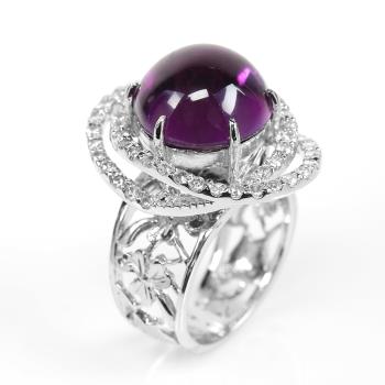 【寶石方塊】天然紫水晶戒指-925銀飾-綽約多姿