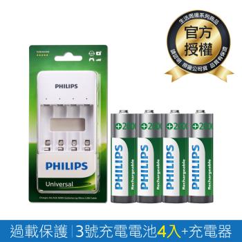 【Philips 飛利浦】USB低自放鎳氫充電電池組(智慧型充電器+3號4入)