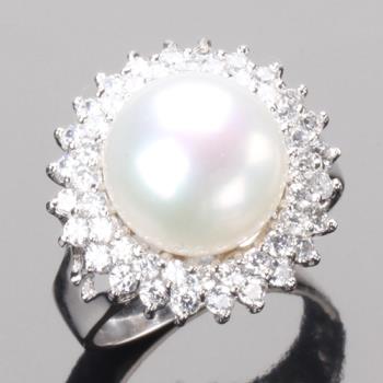【寶石方塊】天然珍珠戒指-925銀飾-繁星點點