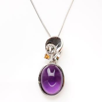 【寶石方塊】天然紫水晶項鍊-925銀飾-皓月千里