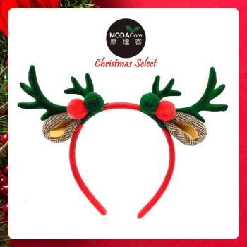 摩達客耶誕派對-雙小鹿角雙色球耳朵髮箍-綠色系