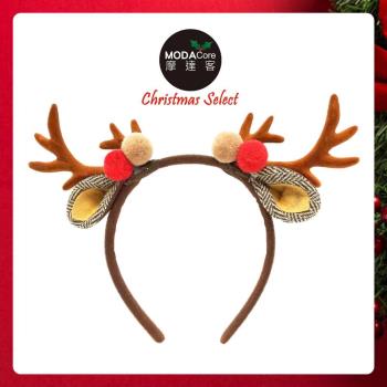摩達客耶誕派對-雙小鹿角雙色球耳朵髮箍-咖啡色系