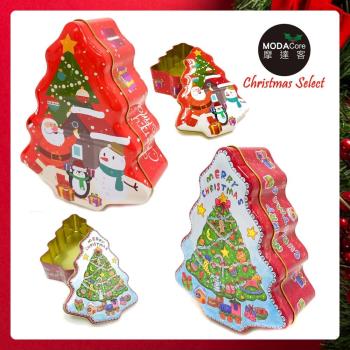 摩達客耶誕-紅+白面聖誕樹造型糖果罐兩入對組擺飾-交換禮物