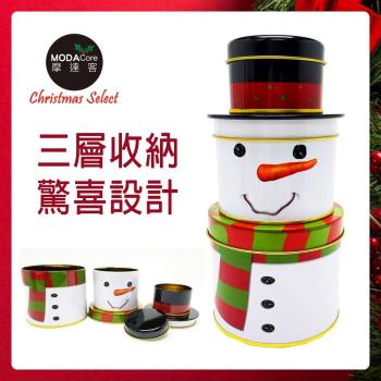 摩達客耶誕-聖誕雪人創意三層糖果罐擺飾交換禮物