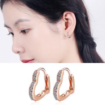【Emi艾迷】韓系浪漫心意心型鋯石環繞925銀針耳扣耳環