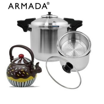 《armada亞曼達》新白金快易鍋組壓力鍋8.0L (送內鍋+玻璃蓋+造型茶壺)