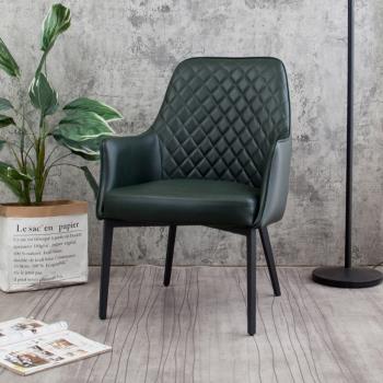 Boden-羅達工業風墨綠色皮革扶手休閒椅/餐椅/單椅