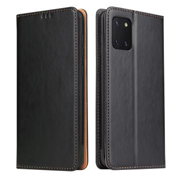 Fierre Shann 真皮紋 Samsung Note 10 Lite (6.7吋) 錢包支架款 磁吸側掀 手工PU皮套保護殼