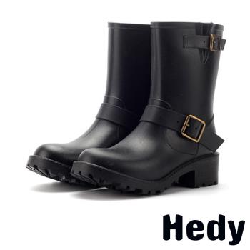 【Hedy】龐克經典款時尚防滑耐磨機車靴 個性雨靴 黑
