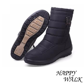 【HAPPY WALK】輕量時尚釦飾雙層防水防滑加厚保暖雪靴 黑