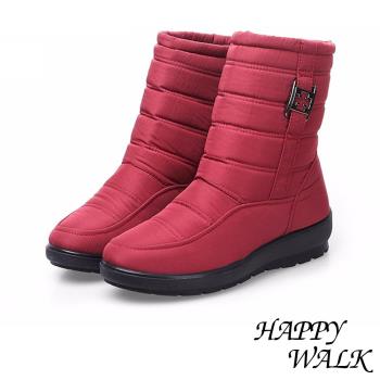【HAPPY WALK】輕量時尚釦飾雙層防水防滑加厚保暖雪靴 紅