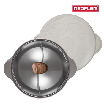 NEOFLAM 陶瓷不沾鑄造28公分鴛鴦鍋含玻璃蓋-FIKA(IH、電磁爐適用/不挑爐具)