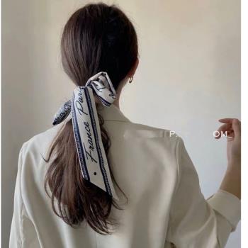 梨花HaNA  韓國法式唯美字母絲帶．時髦花草絲巾飄帶可綁包包頭髮