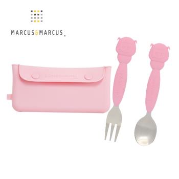 【MARCUS&MARCUS】輕巧兒童外出餐具3入組(收納袋+叉匙組)-限定粉