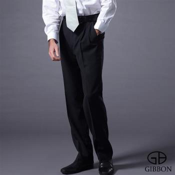 GIBBON 暖感厚質內刷毛條紋打摺西裝褲‧黑藍條紋