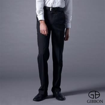 GIBBON 暖感厚質內刷毛條紋平面西裝褲‧黑藍條紋