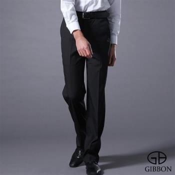 GIBBON 暖感厚質內刷毛條紋平面西裝褲‧黑灰條紋